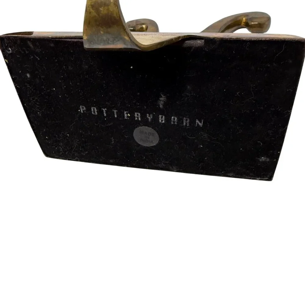 4 Vintage POTTERY BARN Christmas‎ Stocking Holders WISH Brass Gold